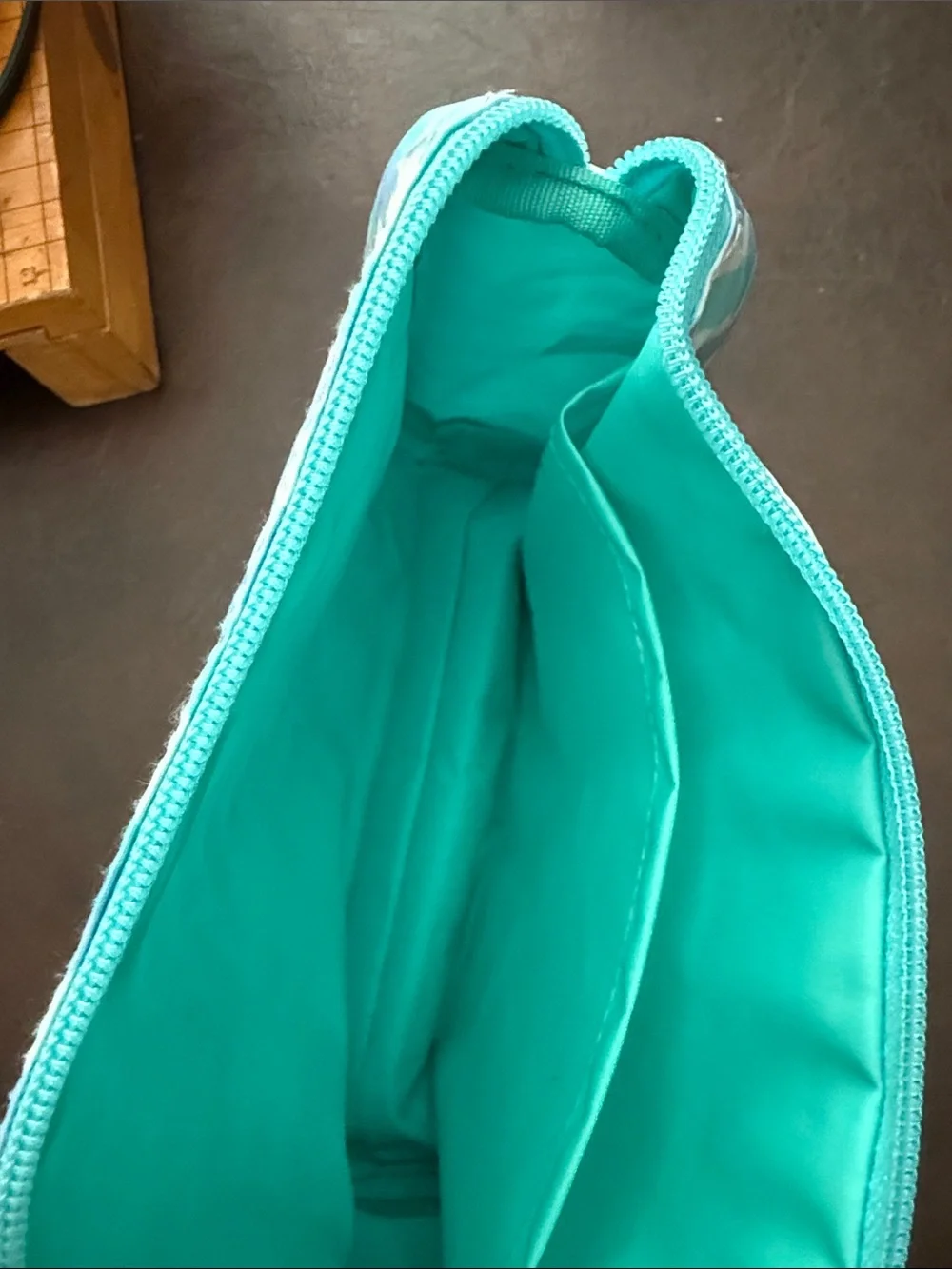 Scout Chevron cosmetic Bag in Aqua and Light Blue